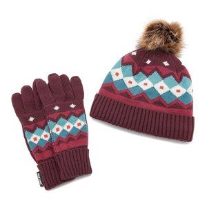 NWT MUK LUKS Purple Nordic Pom Beanie & Glove Set